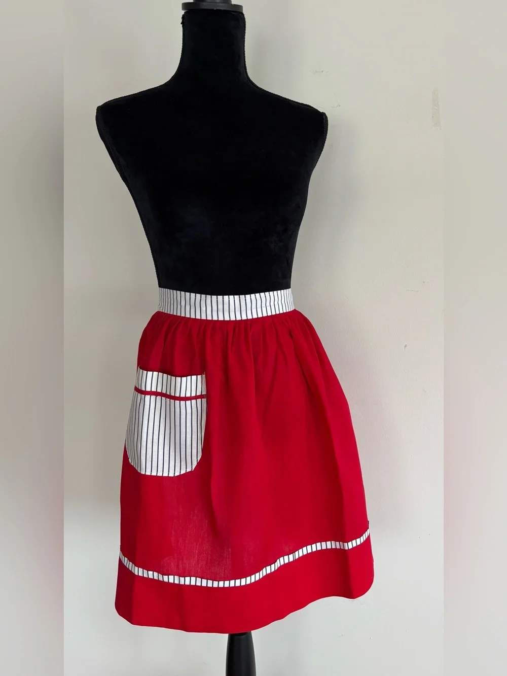 Vintage Handmade Red White & Blue Half Apron with Pocket